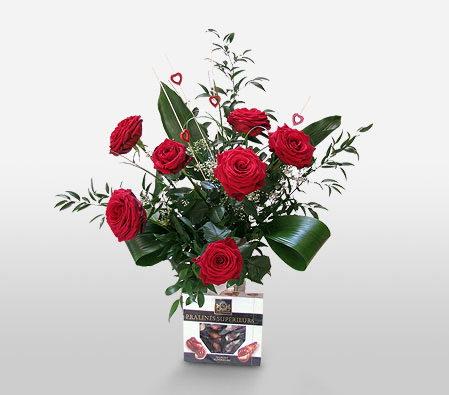 Admiring Roses-Red,Chocolate,Rose,Bouquet
