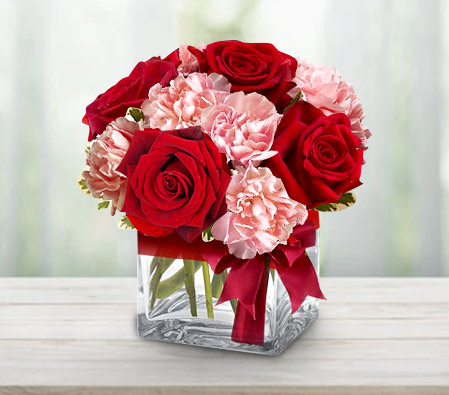 Jaime-Pink,Red,Carnation,Rose,Arrangement