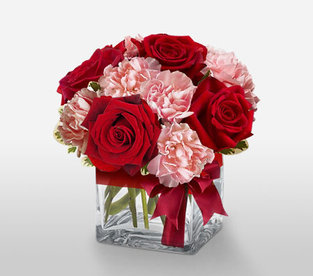Rosette Bliss-Pink,Red,Carnation,Rose,Arrangement