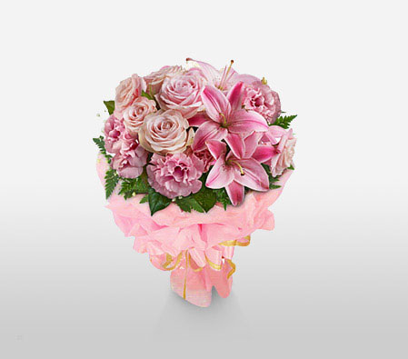 Mixed Flowers Bouquet-Pink,Carnation,Lily,Rose,Bouquet