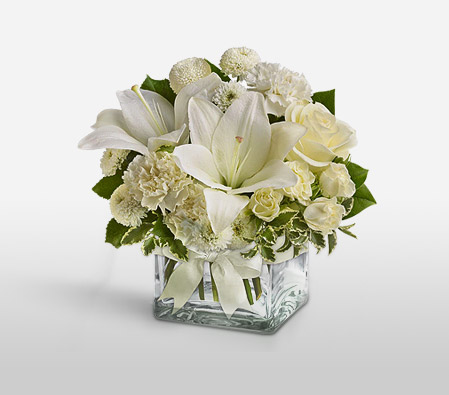 Fairy Floss-White,Carnation,Lily,Mixed Flower,Rose,Arrangement