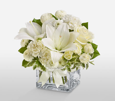 Fairy Floss-White,Carnation,Chrysanthemum,Lily,Mixed Flower,Rose,Arrangement