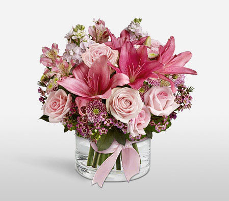Pink Kiss-Pink,Purple,Rose,Mixed Flower,Lily,Chrysanthemum,Arrangement