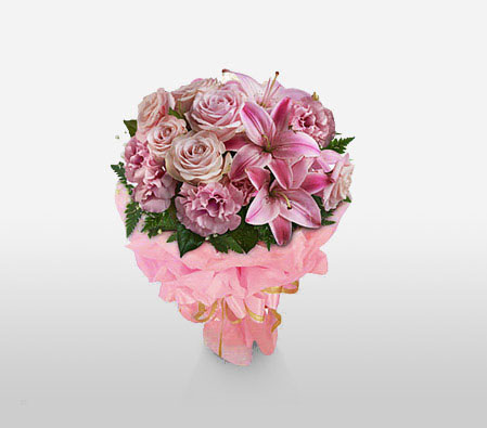 Rosa Forras-Pink,Rose,Mixed Flower,Lily,Carnation,Bouquet