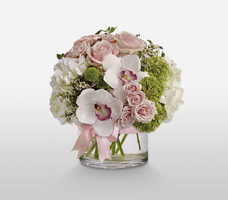 Stylish Arrangement-Green,Mixed,Pink,White,Chrysanthemum,Hydrangea,Mixed Flower,Orchid,Rose,Arrangement