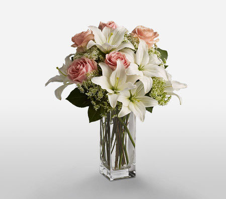 Summer Radiance-Mixed,Pink,White,Rose,Mixed Flower,Lily,Arrangement