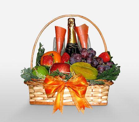 Fruits And Champagne Hamper-Fruit,Wine,Basket,Hamper