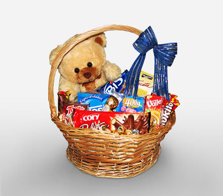 Hugs And Kisses-Chocolate,Teddy,Basket,Hamper
