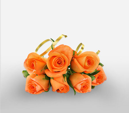 Pure Glow - 7 Orange Roses-Orange,Rose,Bouquet