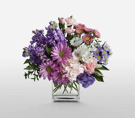 Lavender Ice-Mixed,Pink,Purple,White,Alstroemeria,Carnation,Chrysanthemum,Mixed Flower,Arrangement
