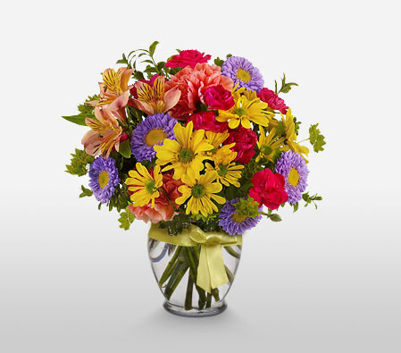 Seasonal Mixed Flowers-Mixed,Purple,Red,Yellow,Carnation,Chrysanthemum,Mixed Flower,Arrangement