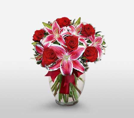 Classical Ballad - Roses & Lilies-Pink,Red,Lily,Rose,Arrangement