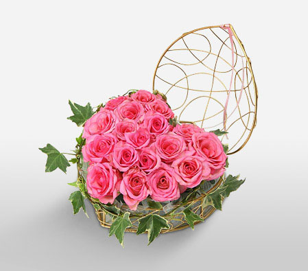Dozen Pink Roses-Pink,Rose,Arrangement