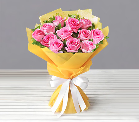 Dozen Pink Roses-Pink,Rose,Bouquet