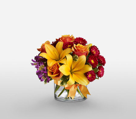 Colors Of Life-Mixed,Orange,Purple,Red,Yellow,Alstroemeria,Lily,Mixed Flower,Rose,Arrangement