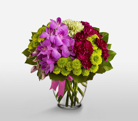 Tete A Tete-Green,Lavender,Mixed,Pink,Purple,Carnation,Chrysanthemum,Mixed Flower,Orchid,Arrangement