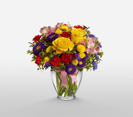 Felicity-Mixed,Pink,Purple,Red,Yellow,Alstroemeria,Carnation,Chrysanthemum,Mixed Flower,Rose,Arrangement