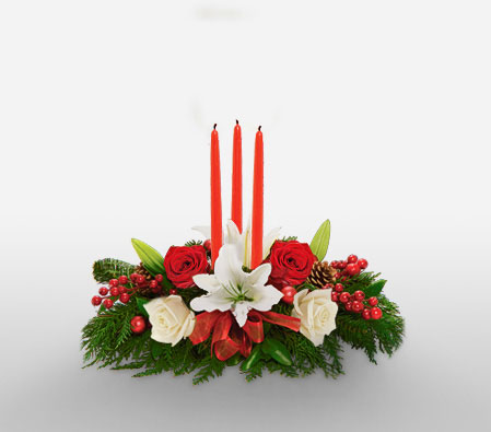 Christmas Advent Centerpiece-Green,Red,White,Candle,Rose,Lily,Centerpiece,Arrangement