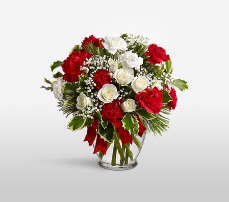 Beauty In Bloom-Red,White,Carnation,Rose,Arrangement