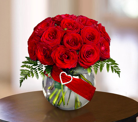 One Dozen Red Roses with Free Vase-Red,Rose,Arrangement