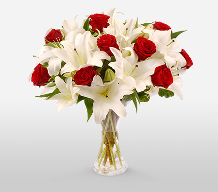 Fire And Ice <Br><span>Combination of White Lilies & Red Roses</span>