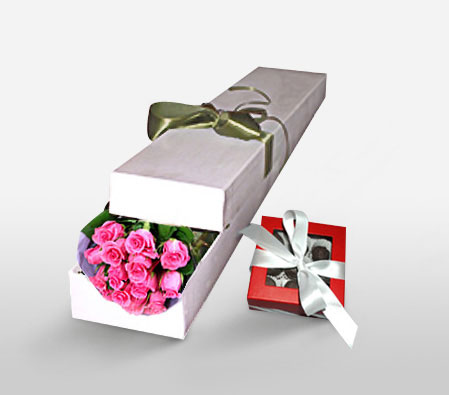 Morning Melody-Pink,Chocolate,Rose,Bouquet,Hamper