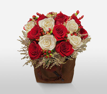 Charming Affluence-Red,White,Rose,Arrangement,Basket