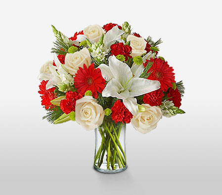 Regal Touch-Red,White,Carnation,Daisy,Gerbera,Lily,Rose,Arrangement