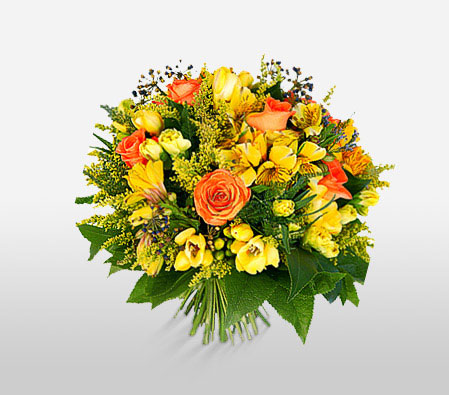 Bright Beauty-Orange,Yellow,Daisy,Gerbera,Rose,Bouquet