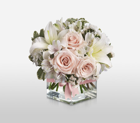 Sugar Cube-Pink,White,Lily,Alstroemeria,Rose,Arrangement