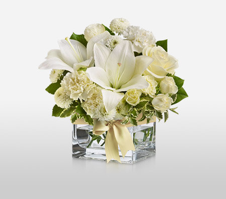 Fairy Floss-White,Carnation,Chrysanthemum,Lily,Rose,Arrangement