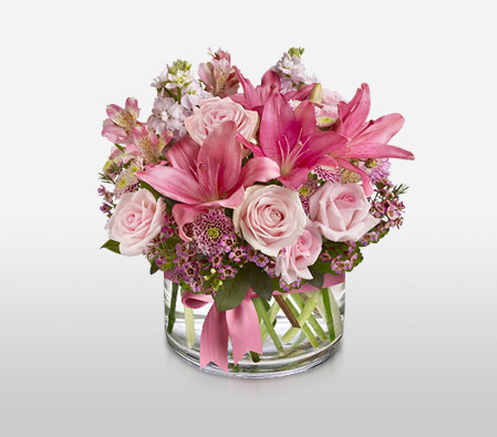 Pink Kiss-Pink,Purple,Chrysanthemum,Lily,Mixed Flower,Rose,Arrangement