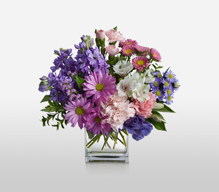 Lavender Ice-Lavender,Mixed,Pink,Purple,White,Carnation,Chrysanthemum,Daisy,Gerbera,Arrangement