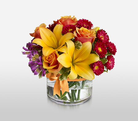 Colors Of Life-Mixed,Orange,Purple,Red,Yellow,Alstroemeria,Lily,Mixed Flower,Rose,Arrangement