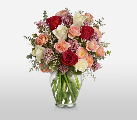 Classic Romance-Mixed,Pink,Red,White,Rose,Arrangement
