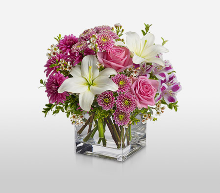 Sovereign Resplendence-Mixed,Pink,Purple,White,Alstroemeria,Chrysanthemum,Lily,Arrangement