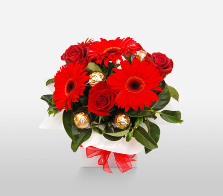 Delicious Red-Red,Rose,Gerbera,Chocolate,Bouquet