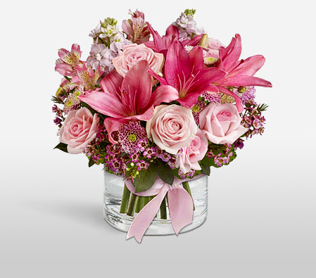 Pink Kiss-Pink,Chrysanthemum,Lily,Mixed Flower,Rose,Arrangement