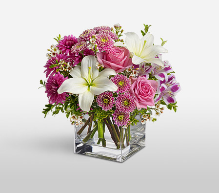 Sovereign Resplendence-Pink,White,Alstroemeria,Chrysanthemum,Lily,Mixed Flower,Arrangement
