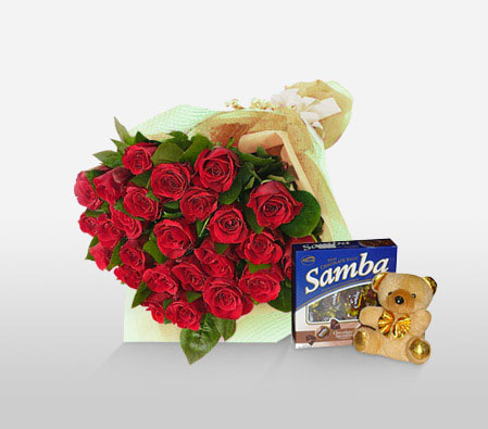 Sentimental Surprise-Red,Chocolate,Rose,Teddy,Bouquet