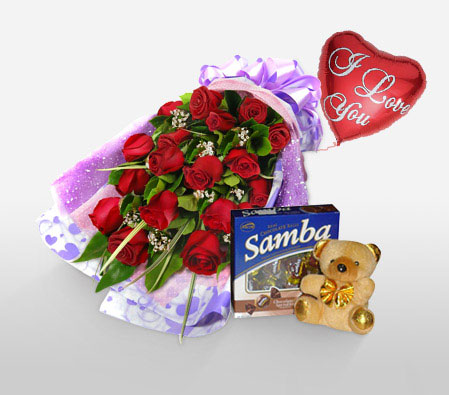 Color Of Love - Red-Red,Rose,Chocolate,Balloons,Teddy,Bouquet