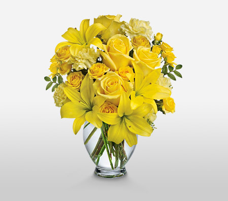 Yellow Bells-Yellow,Carnation,Lily,Mixed Flower,Rose,Arrangement