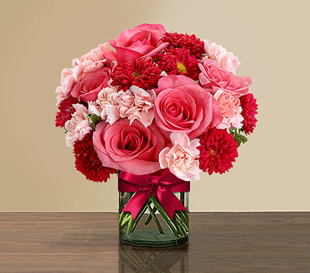 Charm-Pink,Red,Carnation,Mixed Flower,Rose,Arrangement