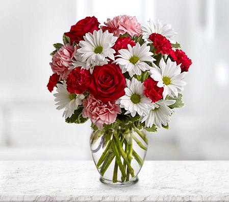Fetiche-Mixed,Pink,Red,White,Carnation,Chrysanthemum,Daisy,Mixed Flower,Rose,Arrangement