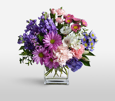 Lavender Ice-Mixed,Pink,Purple,White,Alstroemeria,Carnation,Chrysanthemum,Mixed Flower,Arrangement