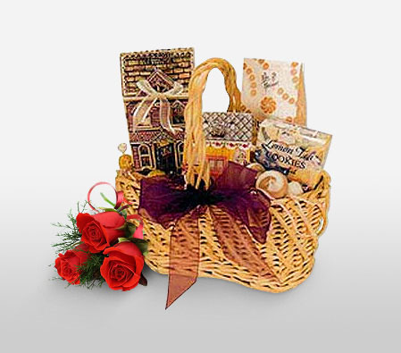 Gourmet Gift Basket-Red,Chocolate,Gourmet,Rose,Basket,Hamper