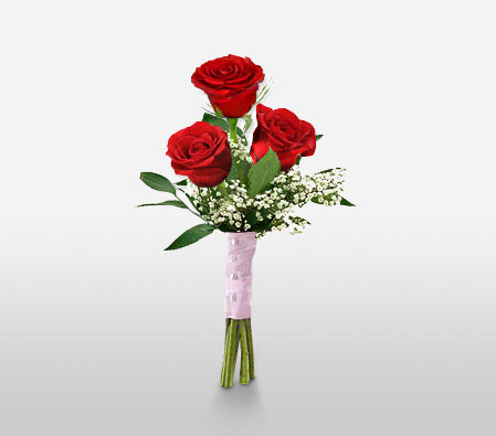 Elegant Romance - 3 Red Roses-Red,Rose,Bouquet