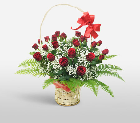 Deluxe Basket Of Warm Wishes-Red,White,Rose,Arrangement,Basket