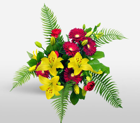 Flower Bunch-Green,Red,Yellow,Carnation,Gerbera,Arrangement
