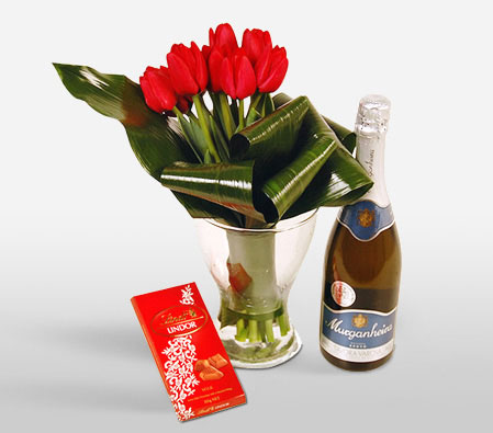 Array Of Love-Red,Tulip,Arrangement,Hamper,Champagne